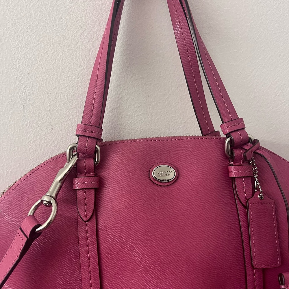 New Coach Peyton Leather Cora Domed Satchel Pink Purse Spring Summer Barbie - Picture 3 of 16